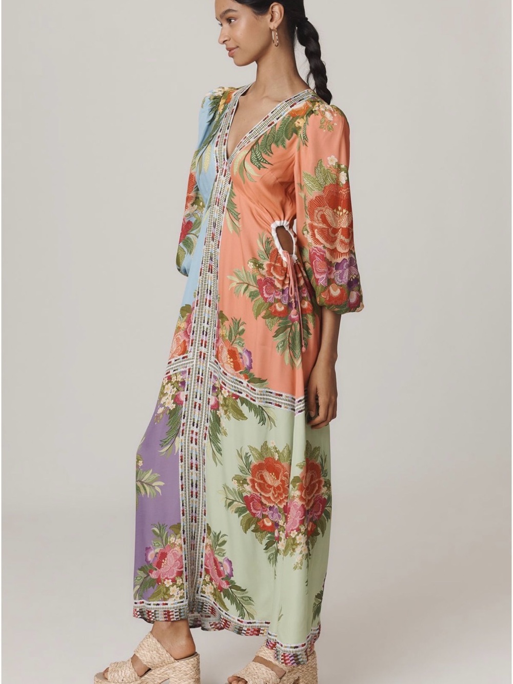 FARM Rio Patchwork Floral Maxi Dress in Blue, Coral, Lavender, Green - Picture 2 of 10